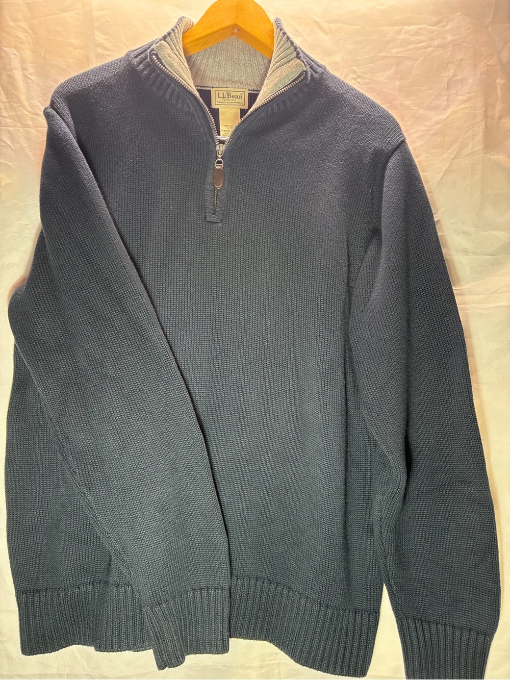 L.L. Bean Men's Navy Quarter-Zip Sweater with Contrast Trim